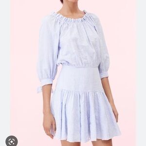 Rebecca Taylor Striped Cotton Smocked Drop waist Mini Dress
